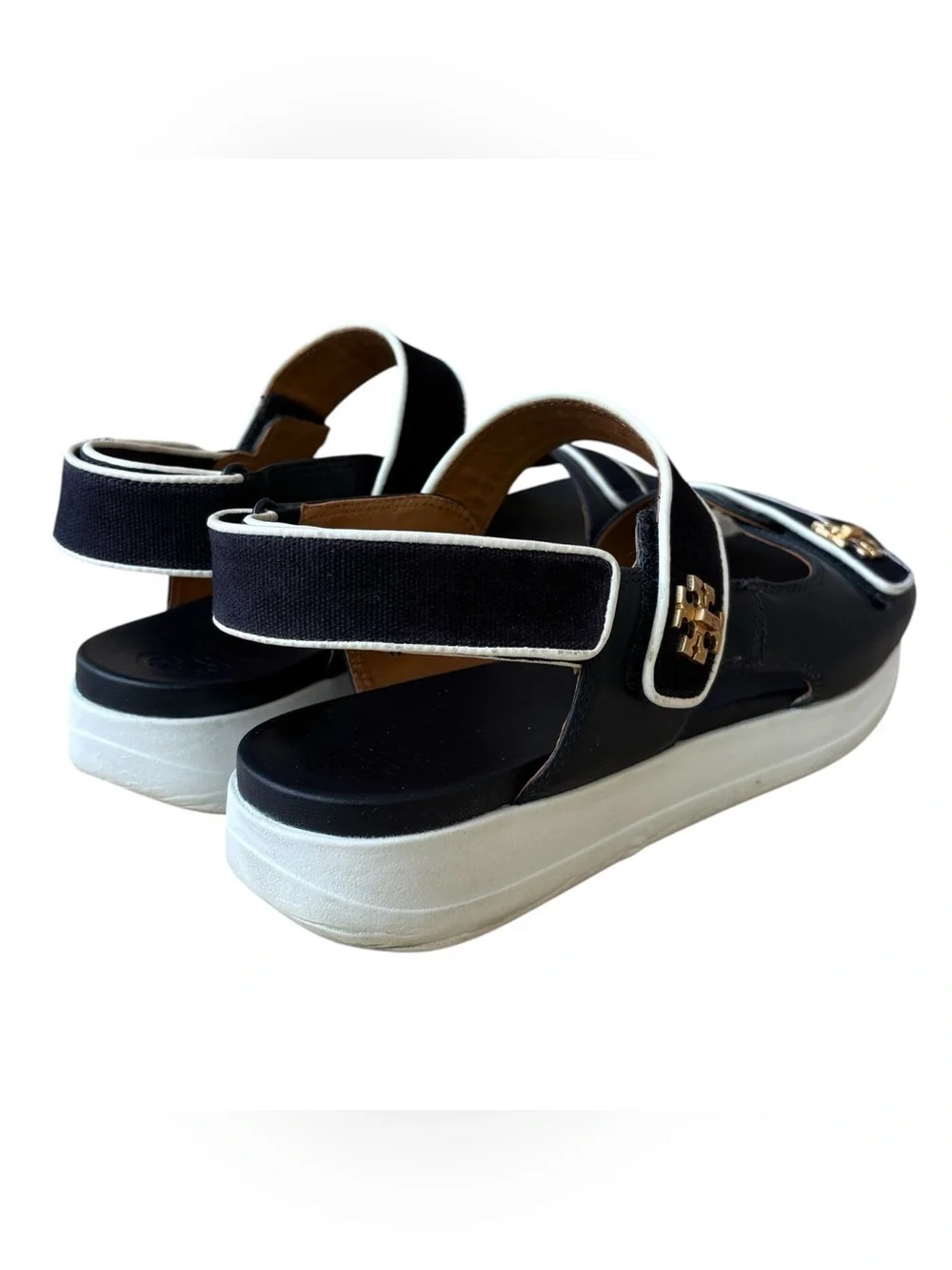 TORY BURCH “Kira” Navy & White Canvas Leather Sport Sandals